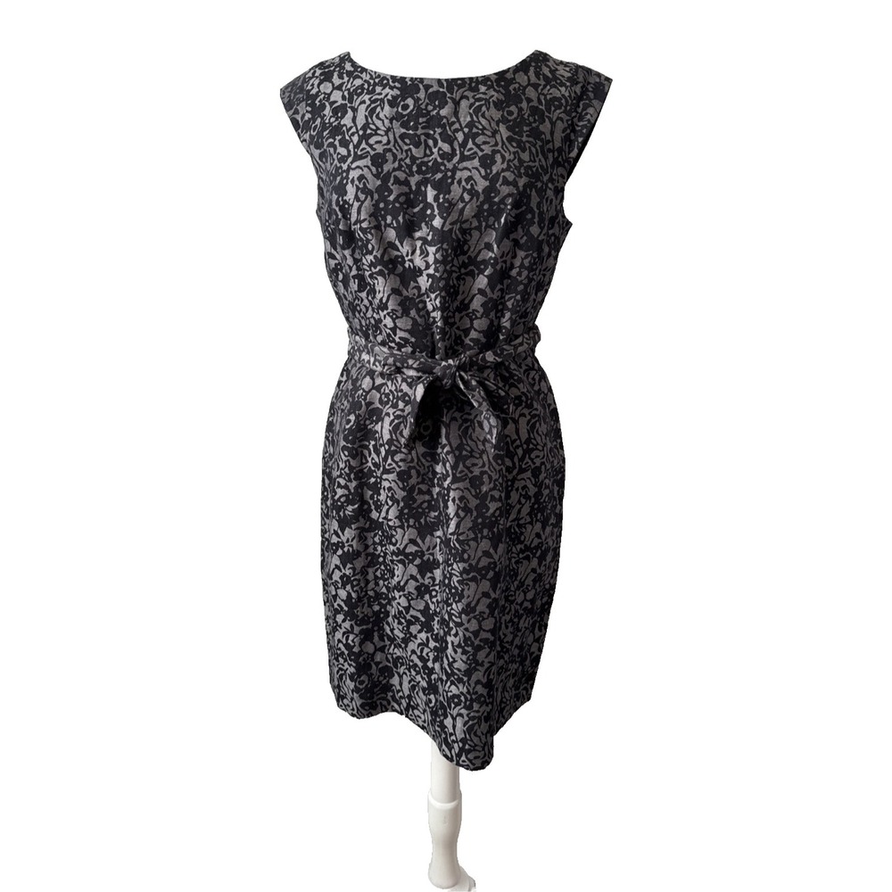 Banana Republic Linen Blend Floral Black Silver Sheath Dress Women's 10 Chic